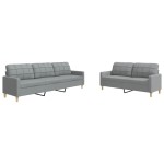 vidaXL Set de canapele, 2 piese, gri deschis, material textil