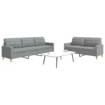 vidaXL Set de canapele, 2 piese, gri deschis, material textil