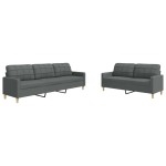 vidaXL Set de canapele, 2 piese, gri închis, material textil vidaXL Set de canapele, 2 piese, gri închis, material textil