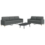 vidaXL Set de canapele, 2 piese, gri închis, material textil vidaXL Set de canapele, 2 piese, gri închis, material textil