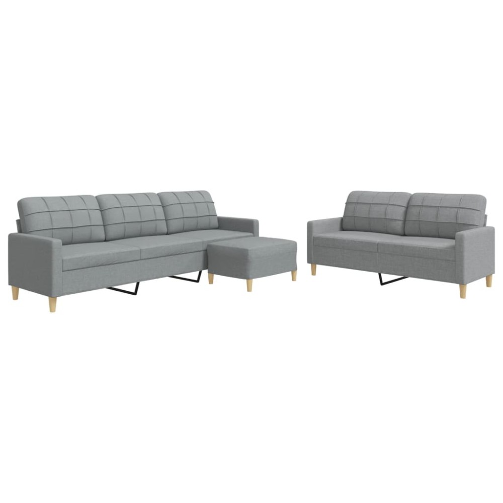 vidaXL Set canapele cu taburet, 3 piese, gri deschis, textil