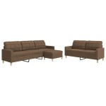 vidaXL Set de canapele cu taburet, 3 piese, maro, textil