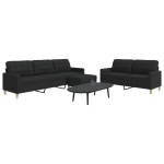 vidaXL Set de canapele cu taburet, 3 piese, negru, textil vidaXL Set de canapele cu taburet, 3 piese, negru, textil