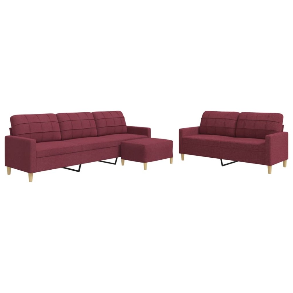 vidaXL Set canapele cu taburet, 3 piese, roșu vin, material textil