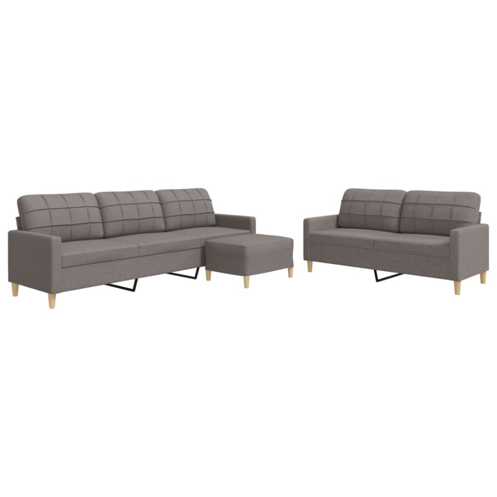 vidaXL Set de canapea cu perne, 3 piese, gri taupe, material textil