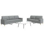 vidaXL Set de canapele cu perne, 2 piese, gri deschis, textil vidaXL Set de canapele cu perne, 2 piese, gri deschis, textil