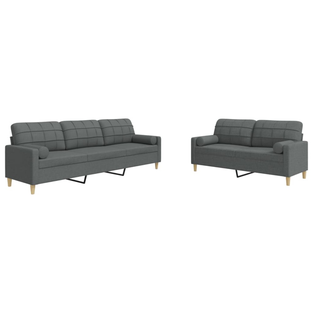 vidaXL Set de canapele cu perne, 2 piese, gri închis, material textil