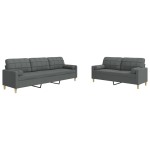 vidaXL Set de canapele cu perne, 2 piese, gri închis, material textil