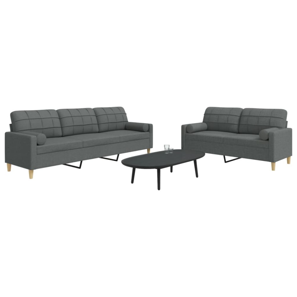 vidaXL Set de canapele cu perne, 2 piese, gri închis, material textil