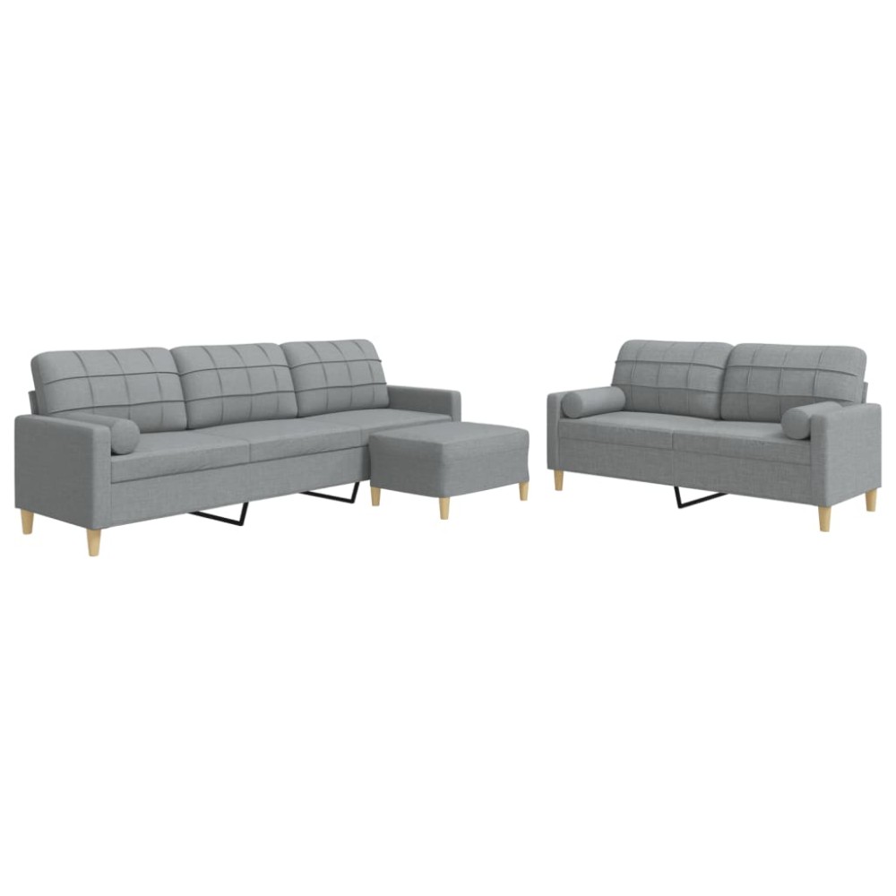vidaXL Set canapele cu taburet și perne, 3 piese, gri deschis, textil