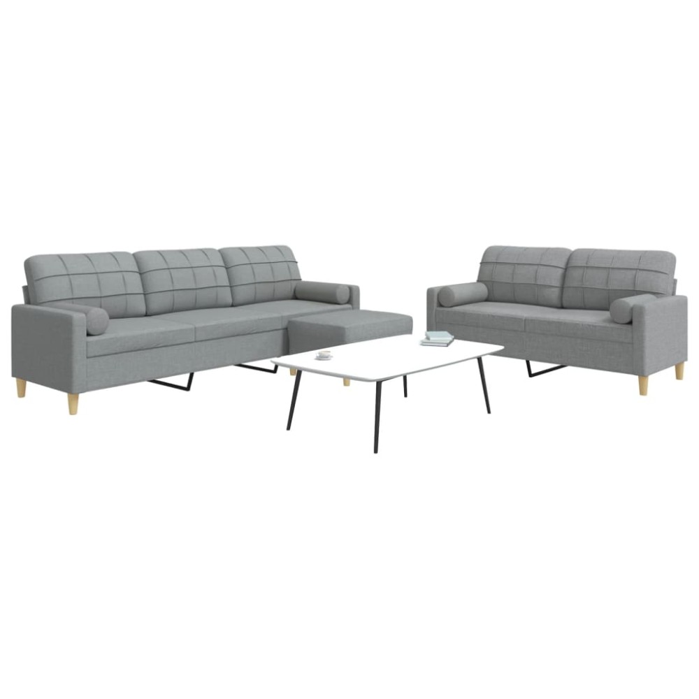 vidaXL Set canapele cu taburet și perne, 3 piese, gri deschis, textil