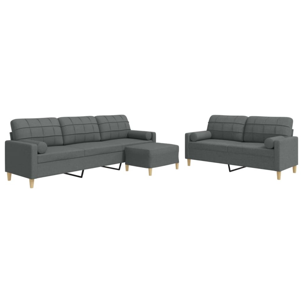 vidaXL Set canapele cu taburet și perne, 3 piese, gri închis, textil