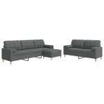 vidaXL Set canapele cu taburet și perne, 3 piese, gri închis, textil