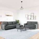 vidaXL Set canapele cu taburet și perne, 3 piese, gri închis, textil
