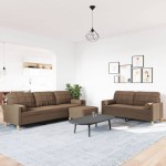 vidaXL Set canapele cu taburet și perne, 3 piese, maro, textil vidaXL Set canapele cu taburet și perne, 3 piese, maro, textil