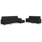 vidaXL Set canapele cu taburet și perne, 3 piese, negru, textil vidaXL Set canapele cu taburet și perne, 3 piese, negru, textil