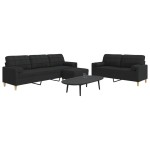 vidaXL Set canapele cu taburet și perne, 3 piese, negru, textil vidaXL Set canapele cu taburet și perne, 3 piese, negru, textil