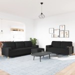 vidaXL Set canapele cu taburet și perne, 3 piese, negru, textil vidaXL Set canapele cu taburet și perne, 3 piese, negru, textil