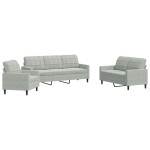 vidaXL Set de canapele cu perne, 3 piese, gri deschis, catifea vidaXL Set de canapele cu perne, 3 piese, gri deschis, catifea