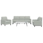vidaXL Set de canapele cu perne, 3 piese, gri deschis, catifea vidaXL Set de canapele cu perne, 3 piese, gri deschis, catifea