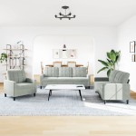 vidaXL Set de canapele cu perne, 3 piese, gri deschis, catifea vidaXL Set de canapele cu perne, 3 piese, gri deschis, catifea