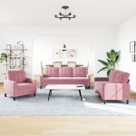 vidaXL Set de canapele cu perne, 3 piese, roz, catifea