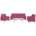 vidaXL Set canapea cu perne, 3 piese, roșu vin, catifea vidaXL Set canapea cu perne, 3 piese, roșu vin, catifea