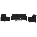 vidaXL Set de canapele cu perne, 3 piese, negru, catifea vidaXL Set de canapele cu perne, 3 piese, negru, catifea