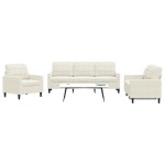vidaXL Set de canapele cu perne, 3 piese, crem, catifea vidaXL Set de canapele cu perne, 3 piese, crem, catifea