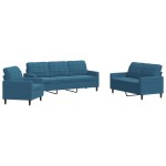 vidaXL Set de canapele cu perne, 3 piese, albastru, catifea vidaXL Set de canapele cu perne, 3 piese, albastru, catifea