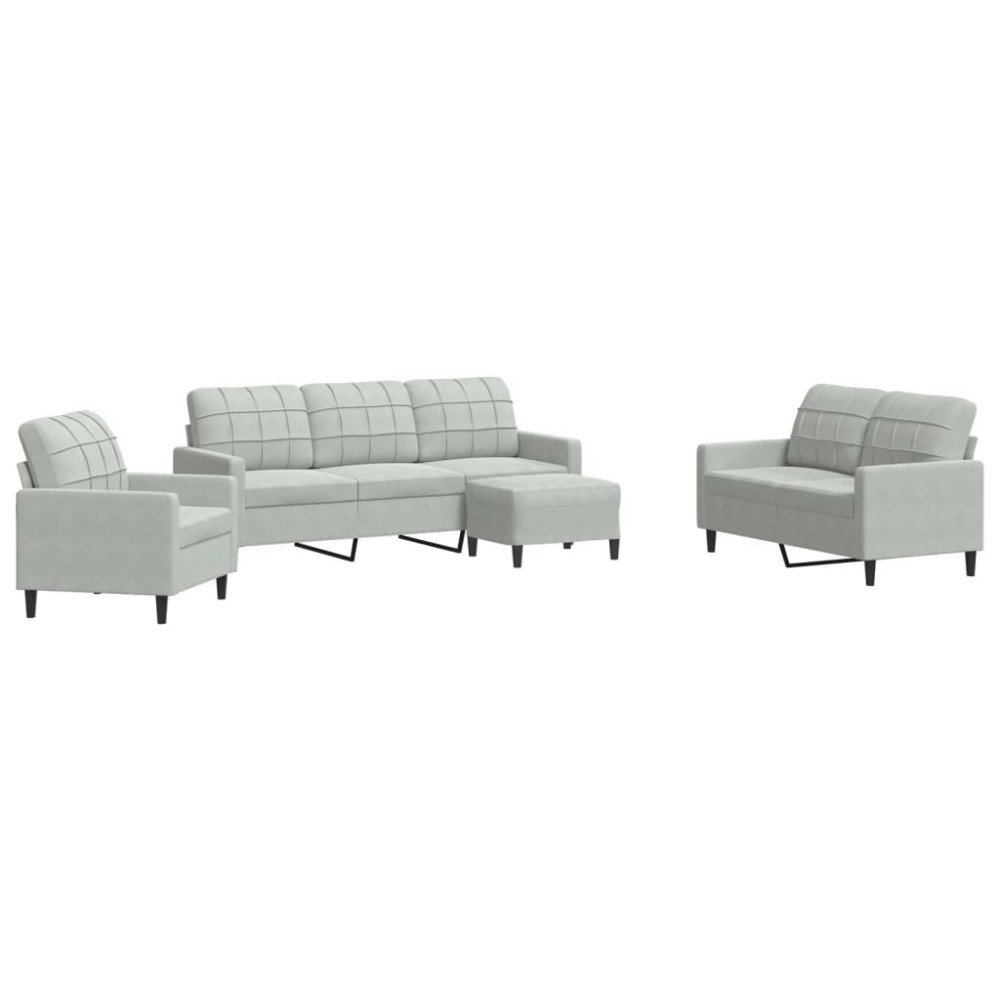 vidaXL Set de canapele cu perne, 4 piese, gri deschis, catifea