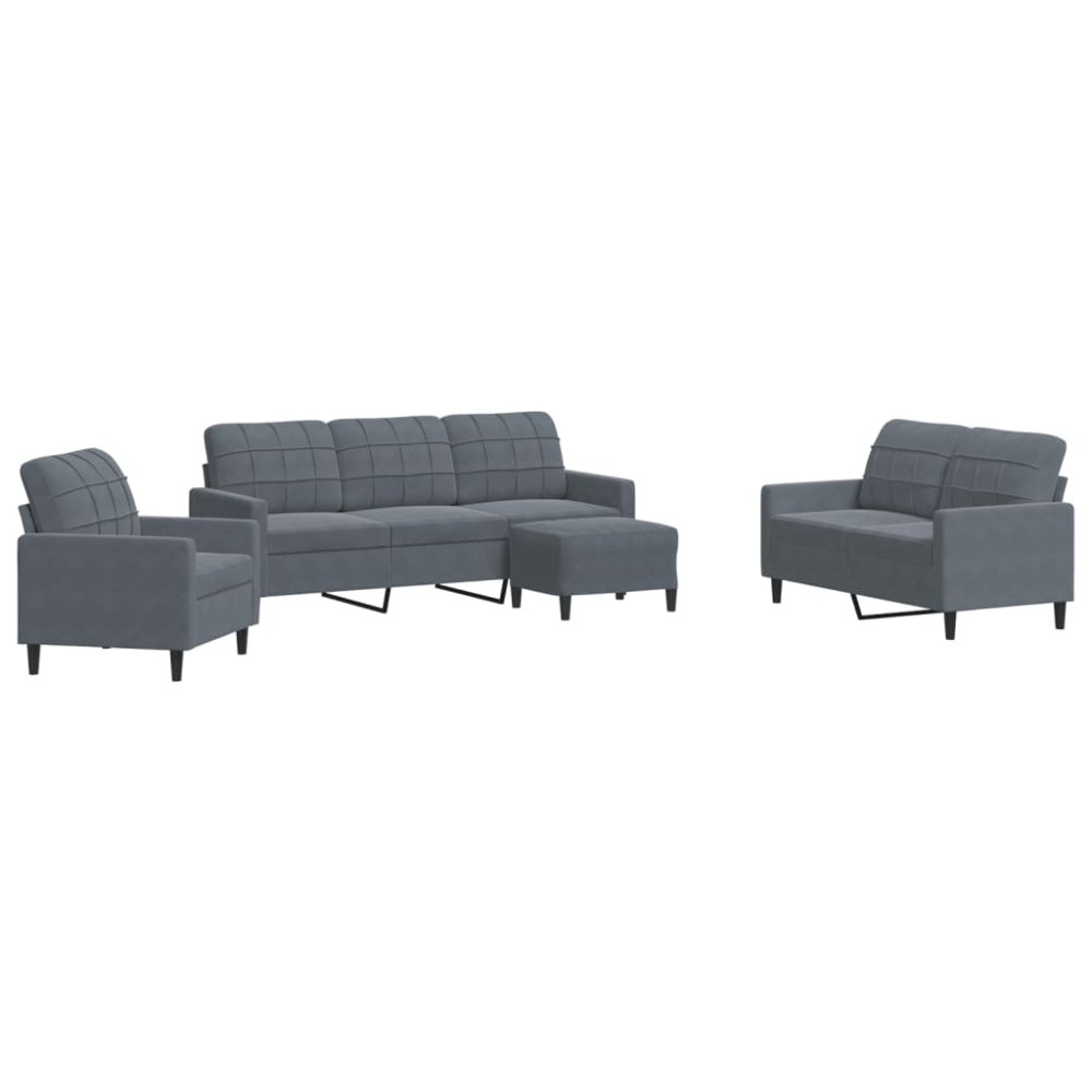 vidaXL Set de canapele cu perne, 4 piese, gri închis, catifea