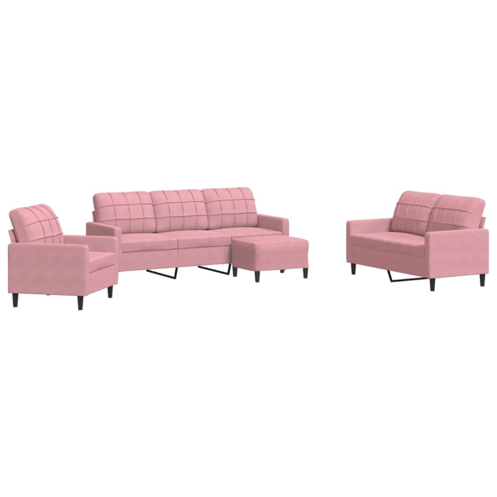 vidaXL Set de canapele cu perne, 4 piese, roz, catifea