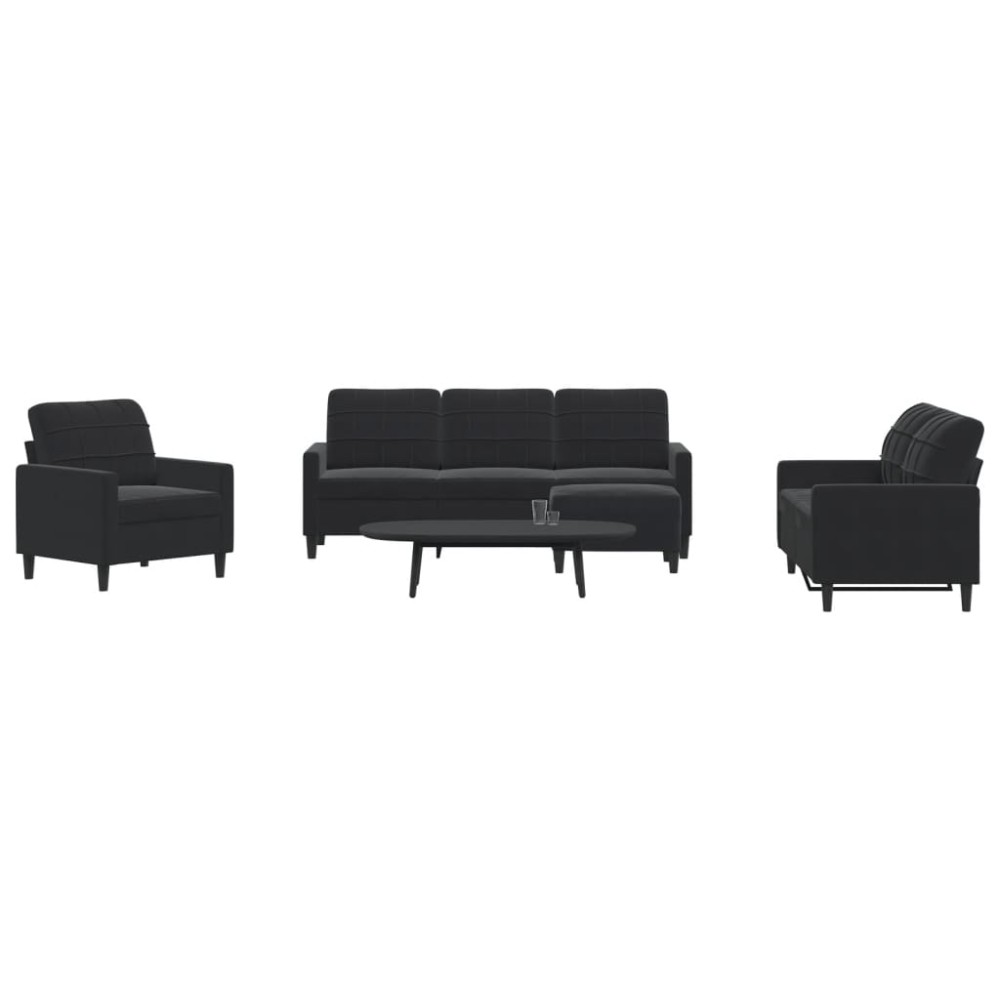 vidaXL Set de canapele cu perne, 4 piese, negru, catifea