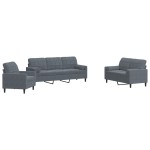vidaXL Set de canapele cu perne/rulouri, 3 piese, gri închis, catifea vidaXL Set de canapele cu perne/rulouri, 3 piese, gri închis, catifea