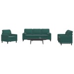 vidaXL Set canapele cu perne/rulouri, 3 piese, verde închis, catifea vidaXL Set canapele cu perne/rulouri, 3 piese, verde închis, catifea