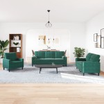 vidaXL Set canapele cu perne/rulouri, 3 piese, verde închis, catifea vidaXL Set canapele cu perne/rulouri, 3 piese, verde închis, catifea