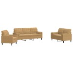 vidaXL Set de canapele cu perne/rulouri, 3 piese, maro, catifea