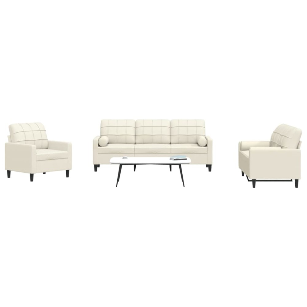 vidaXL Set de canapele cu perne/rulouri, 3 piese, crem, catifea