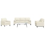 vidaXL Set de canapele cu perne/rulouri, 3 piese, crem, catifea
