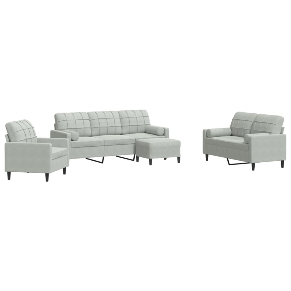 vidaXL Set de canapele cu perne, 4 piese, gri deschis, catifea