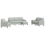 vidaXL Set de canapele cu perne, 4 piese, gri deschis, catifea