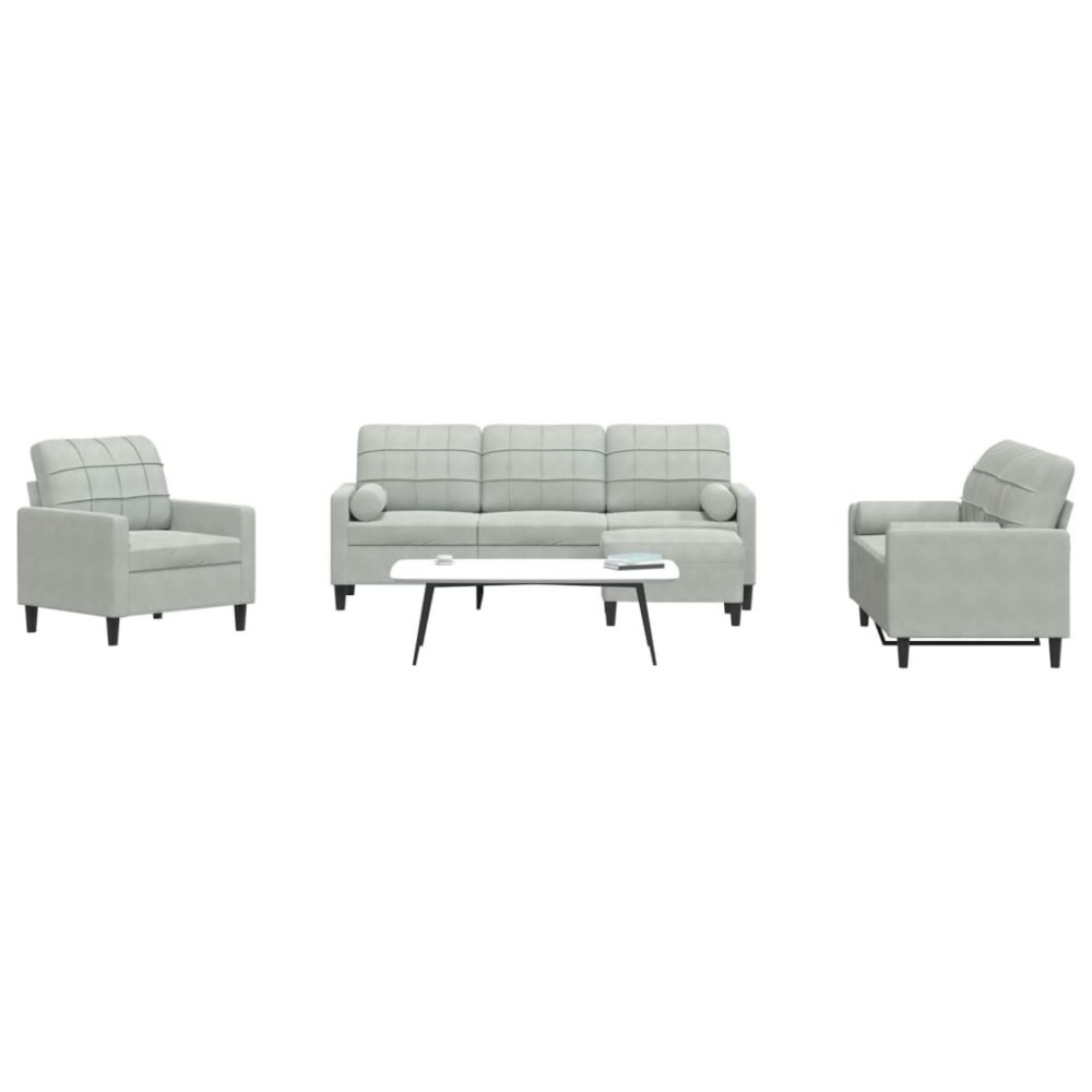 vidaXL Set de canapele cu perne, 4 piese, gri deschis, catifea
