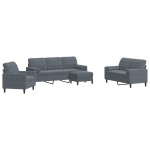 vidaXL Set de canapele cu perne/rulouri, 4 piese, gri închis, catifea