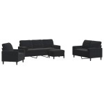 vidaXL Set de canapele cu perne/rulouri, 4 piese, negru, catifea