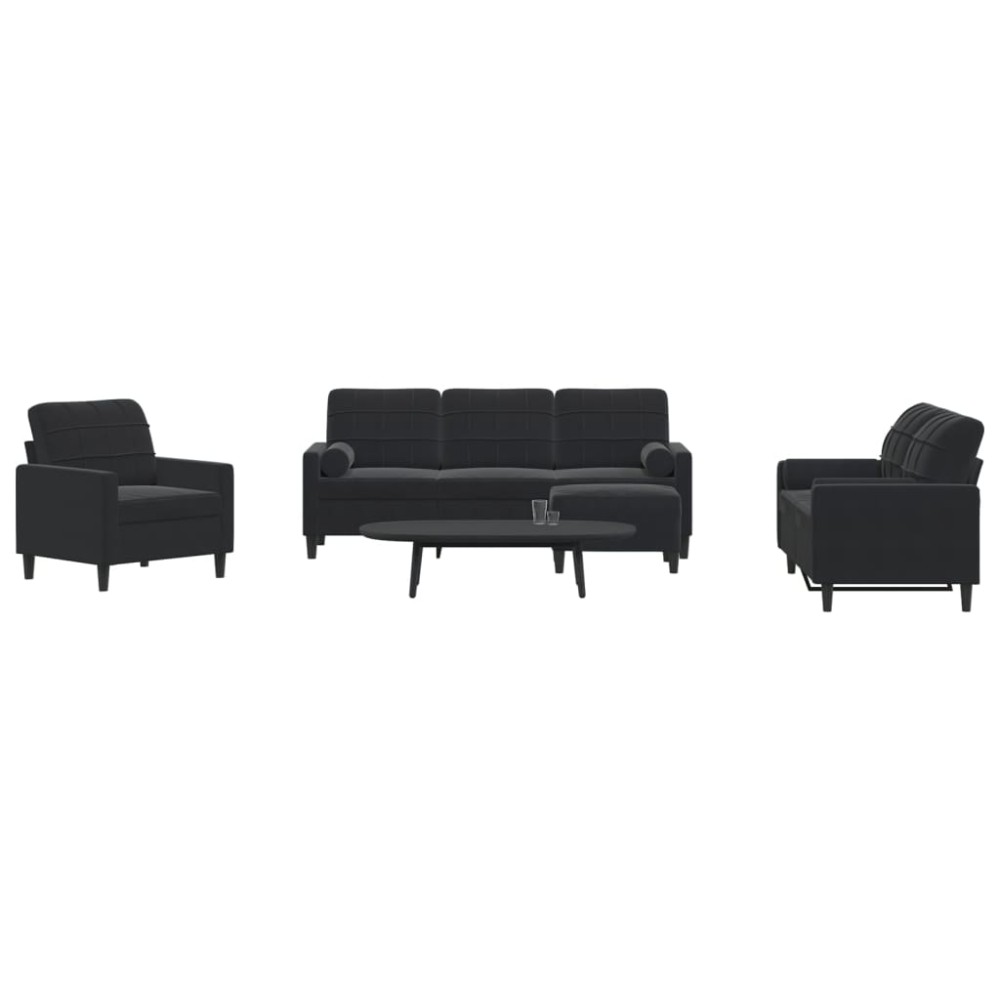 vidaXL Set de canapele cu perne/rulouri, 4 piese, negru, catifea