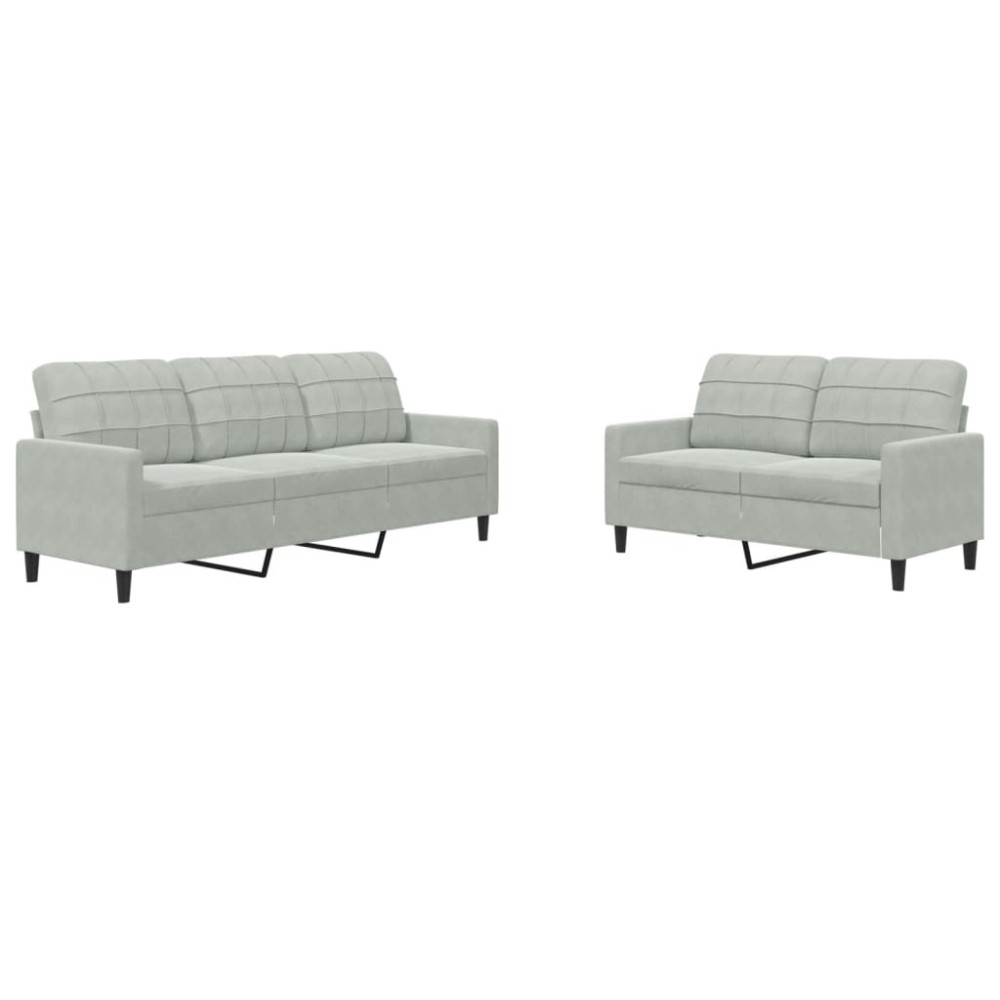 vidaXL Set de canapele cu perne, 2 piese, gri deschis, catifea