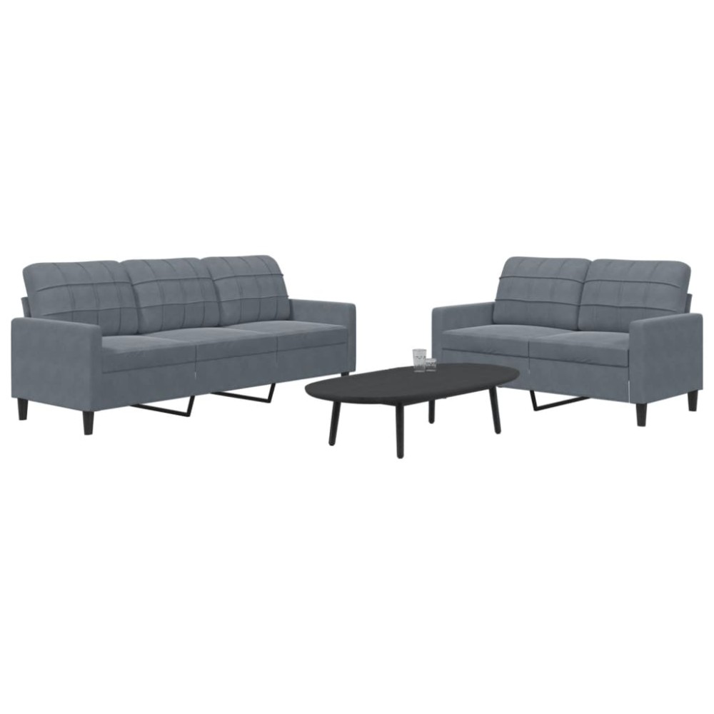 vidaXL Set de canapele cu perne, 2 piese, gri închis, catifea
