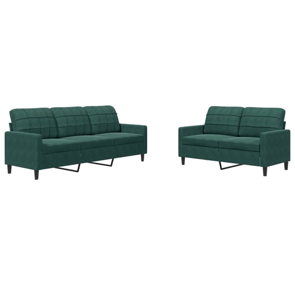 vidaXL Set de canapele cu perne, 2 piese, verde închis, catifea