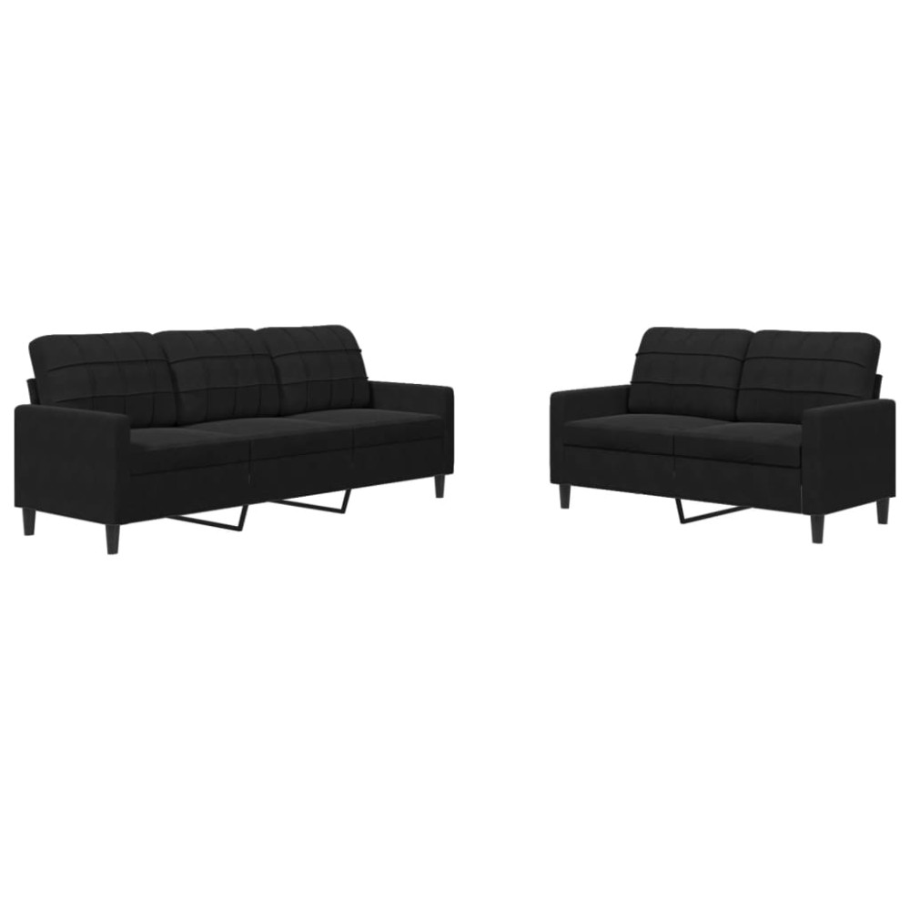 vidaXL Set de canapele cu perne, 2 piese, negru, catifea